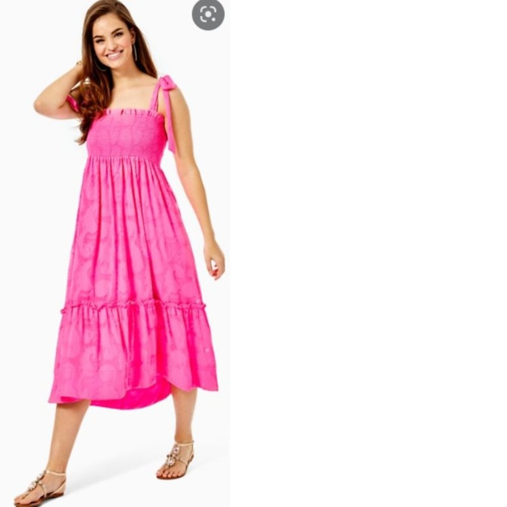 Like New sz XL Lilly Pulitzer Rivera Tie Strap Midi - Bright Pink 🦄